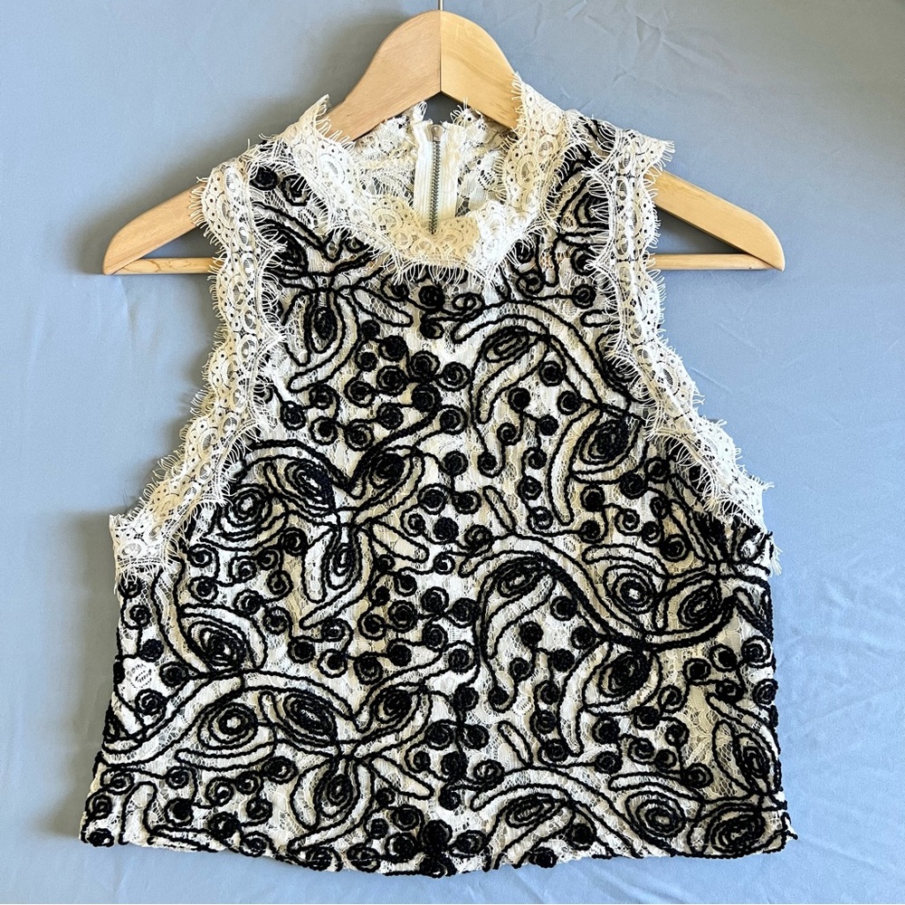 Zara White & Black Lace Top - XS